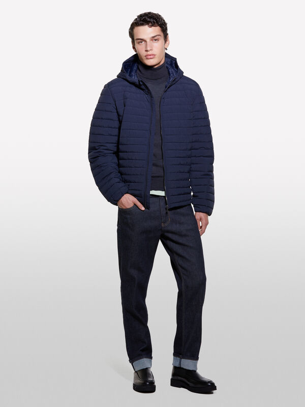Dark blue padded jacket with hood - men's puffer jackets and coats | Sisley