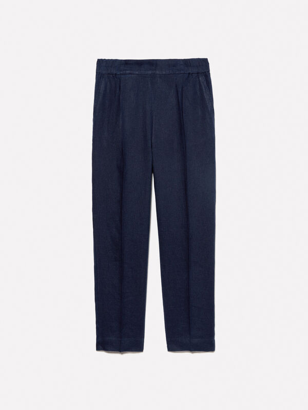 Dark blue joggers in 100% linen - women's joggers | Sisley