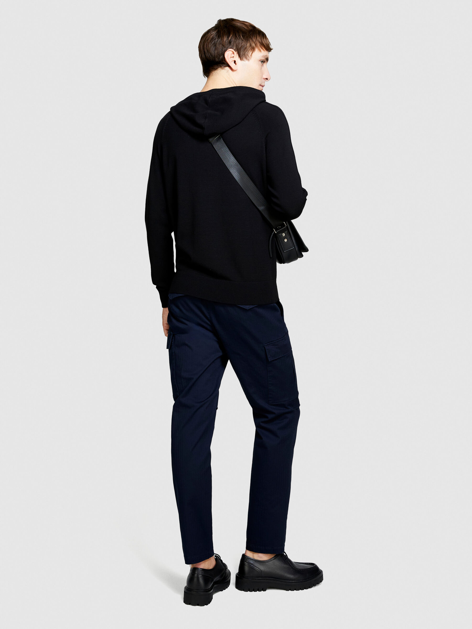 Pullover knit hoodie, Black - Sisley