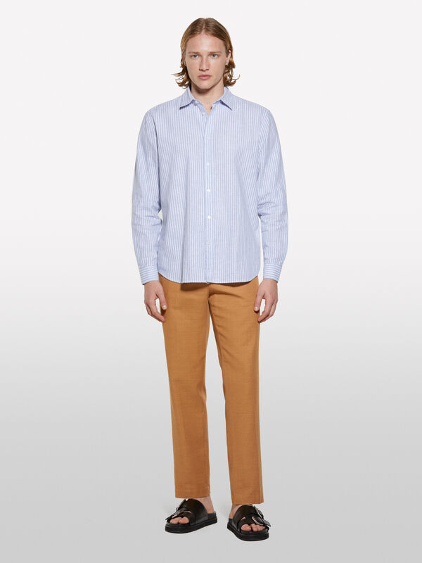 Light blue striped linen blend shirt - men's regular fit shirts | Sisley