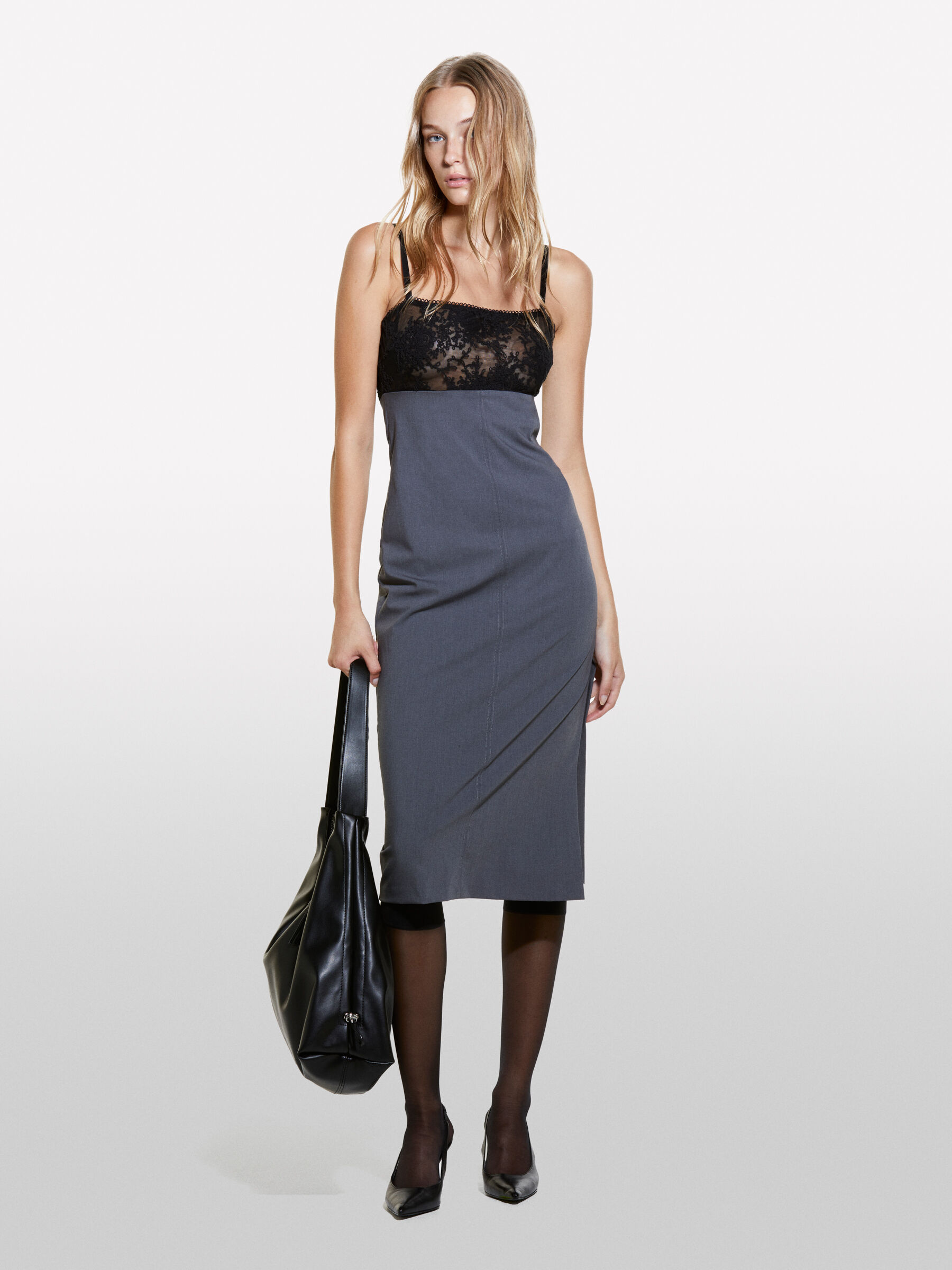 Gray bustier dress with tulle, Gray - Sisley