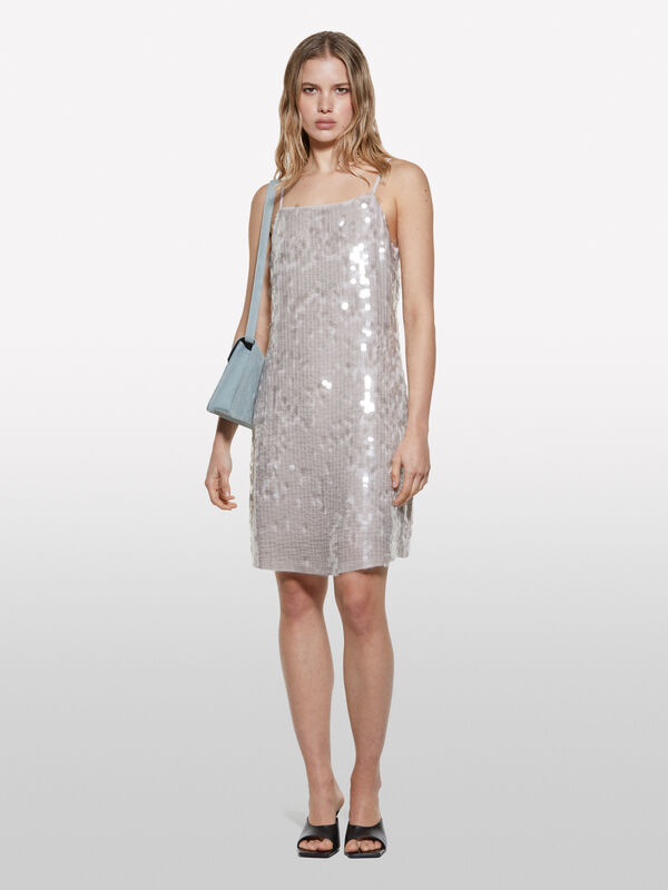 Gray dress with sequins - women's short dresses | Sisley