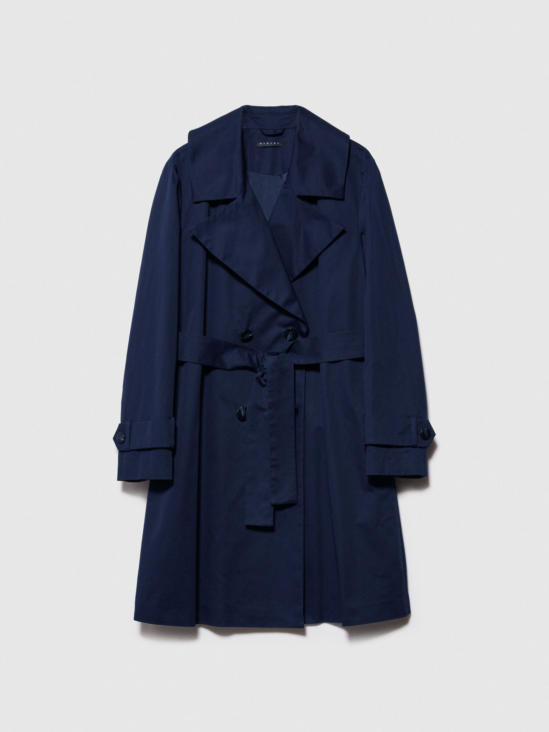 Oversized trench coat with sash, Dark Blue - Sisley