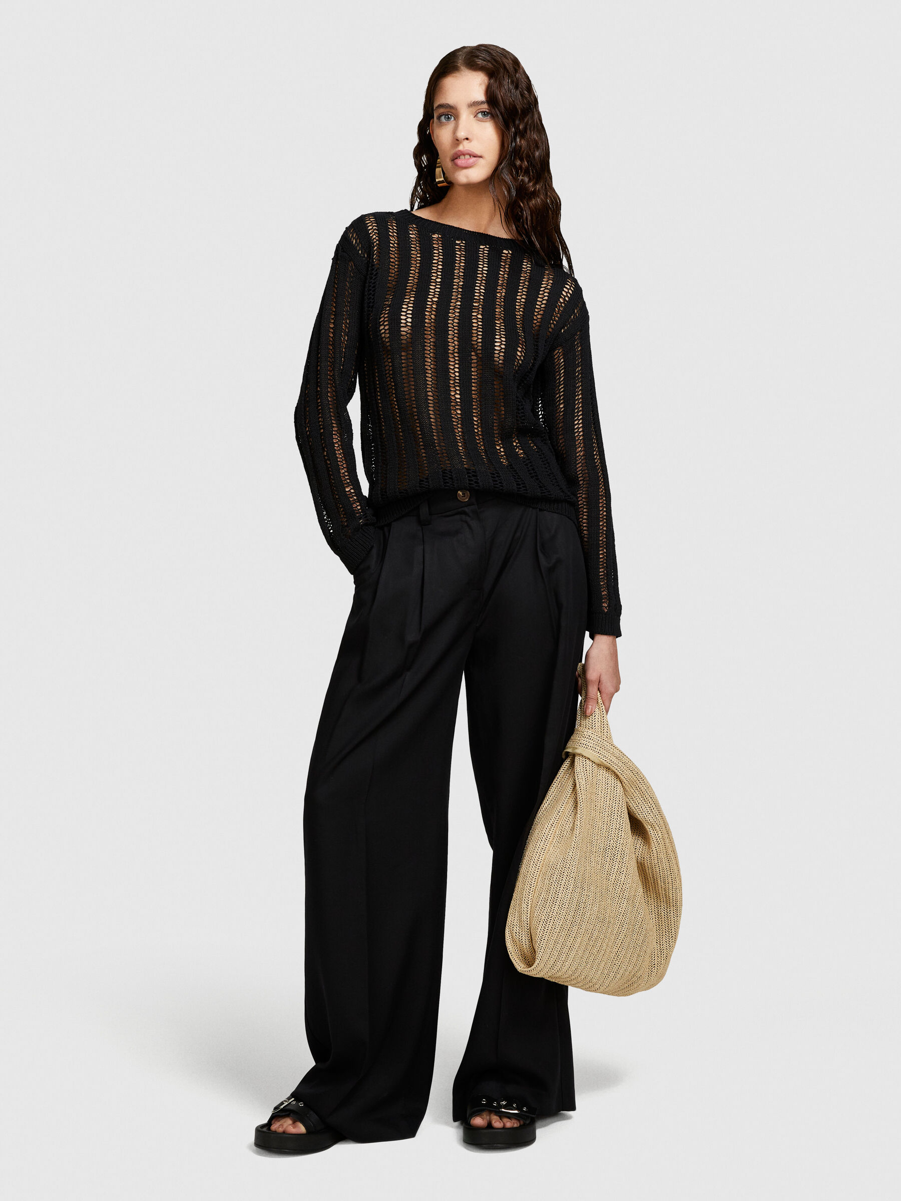 Ribbed look sweater, Black - Sisley