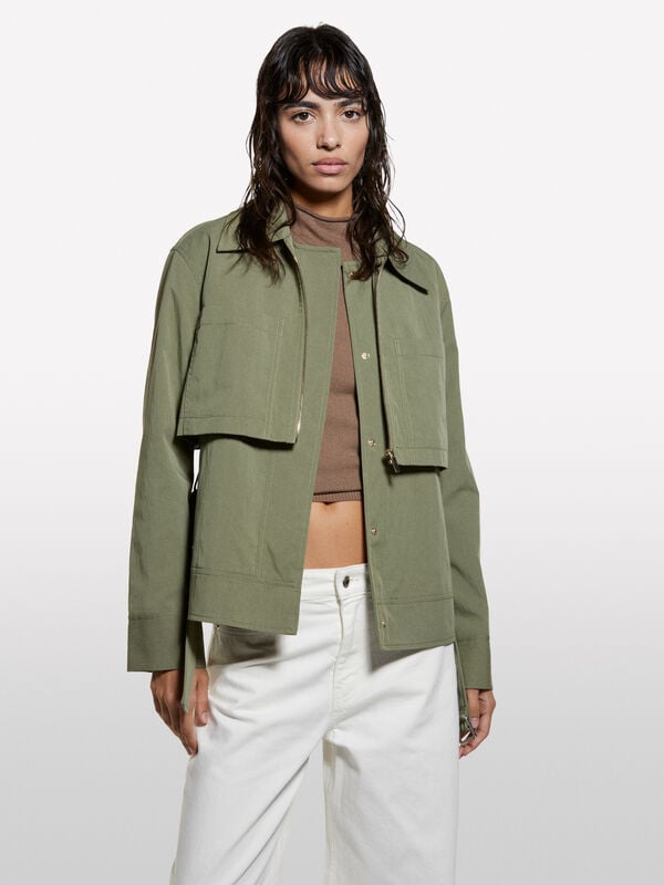 Dark green peplum parka - women's jackets | Sisley