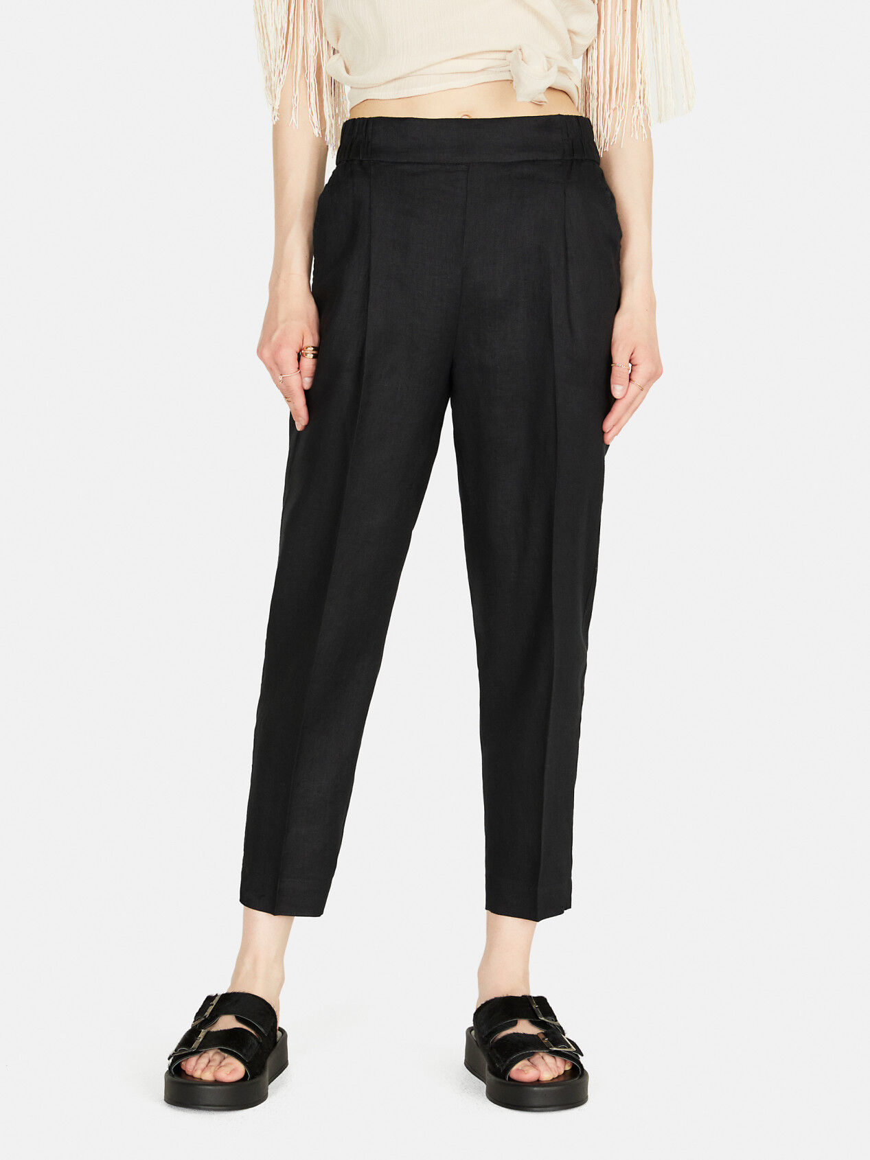 Womens black linen 2025 joggers