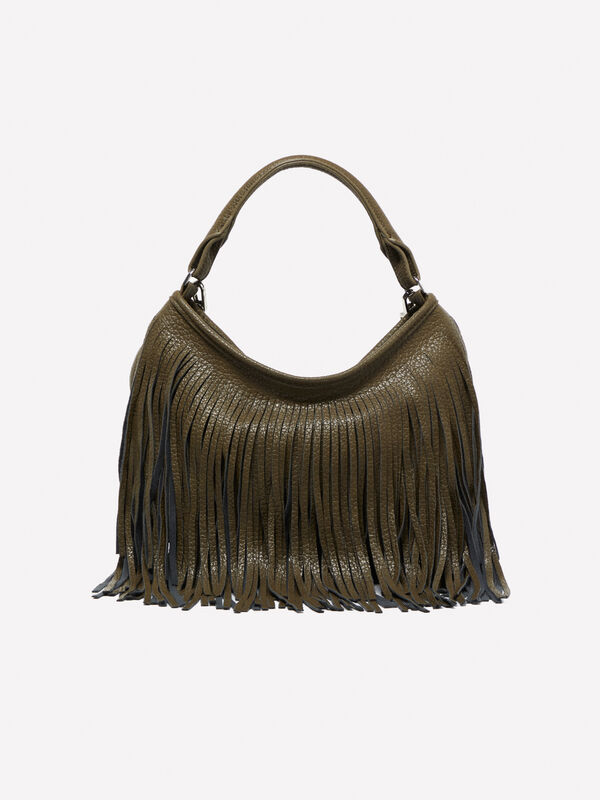 Military green shoulder bag with fringe - women's shoulder and crossbody bags | Sisley