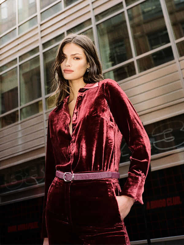 Burgundy velvet shirt - women's shirts | Sisley