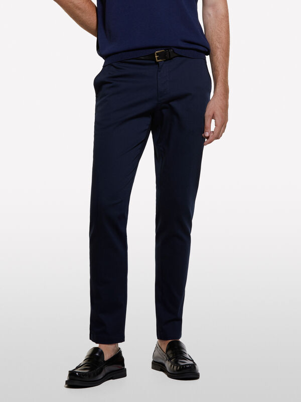 Dark blue slim fit chino trousers - men's slim fit trousers | Sisley