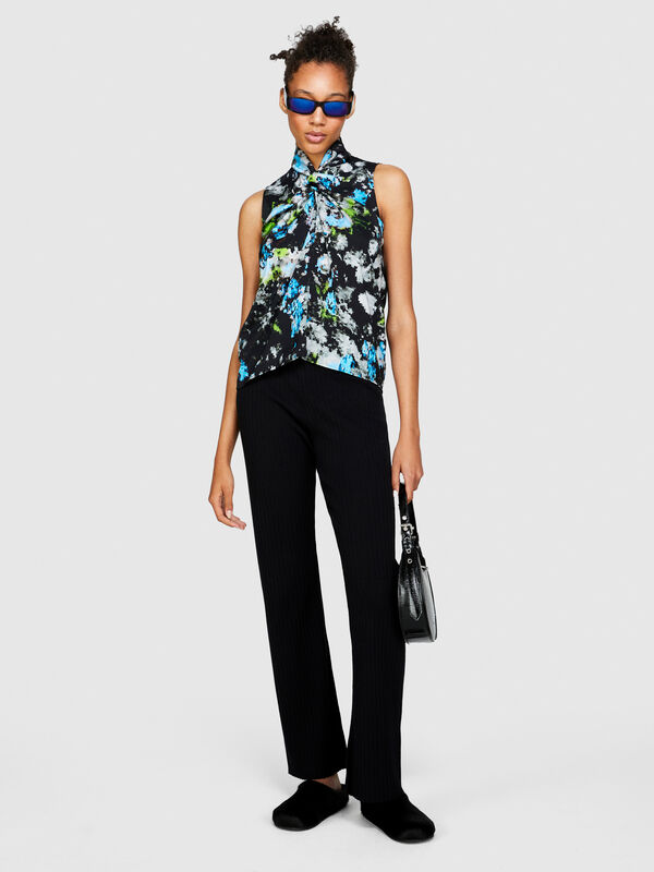 Printed top with torchon - women's tops | Sisley