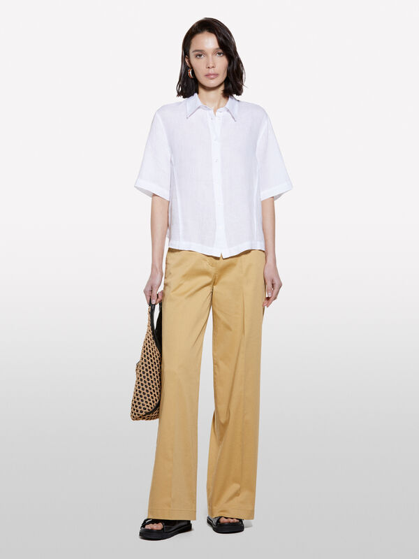White short sleeve shirt in 100% linen  - women's shirts | Sisley