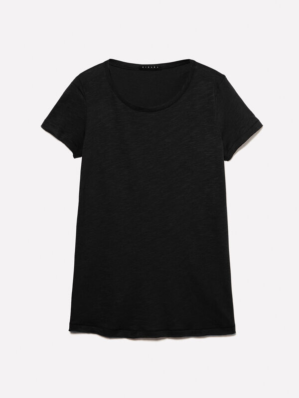 Black crew neck t-shirt - women's short sleeve t-shirts | Sisley