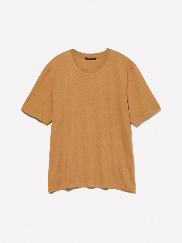 Camel linen blend t-shirt Camel linen blend t-shirt - men's short sleeve t-shirts | Sisley