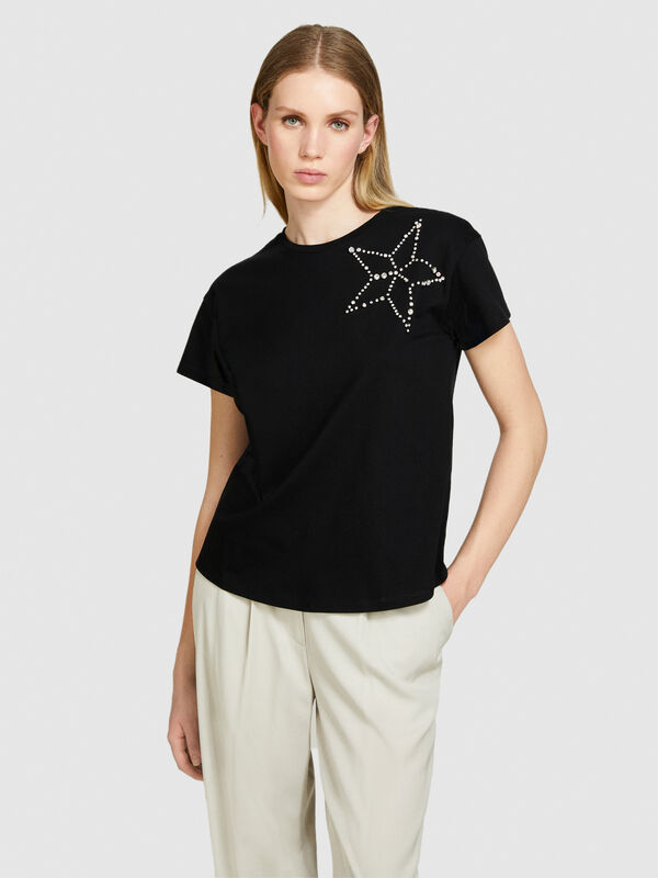 T-shirt with rhinestones - women's short sleeve t-shirts | Sisley