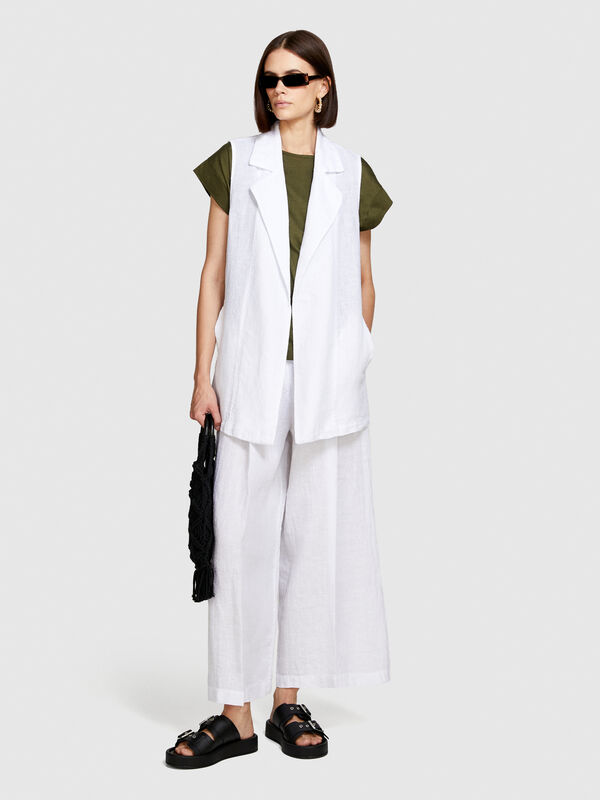 100% linen open vest - women's vests and sleeveless jackets | Sisley