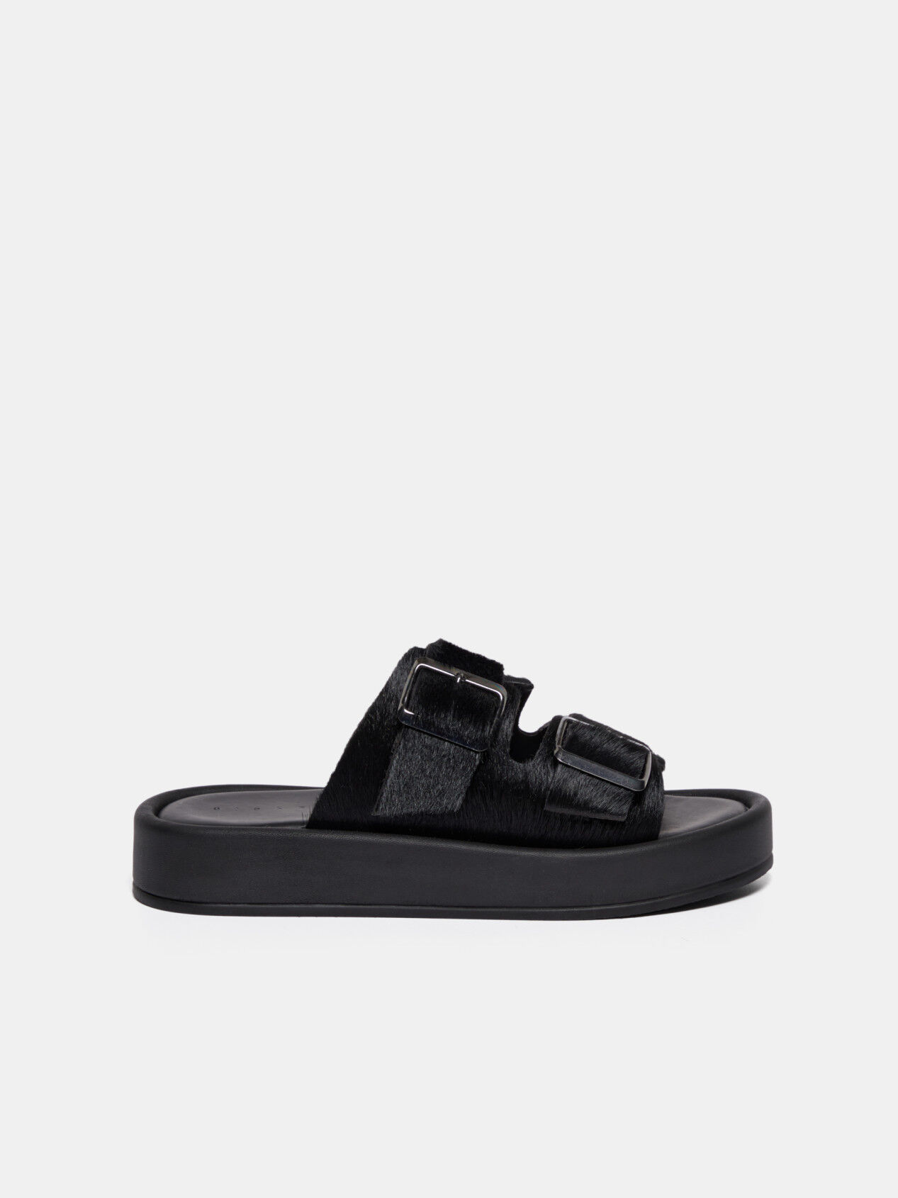 Sandals with calf hair buckles Black Sisley