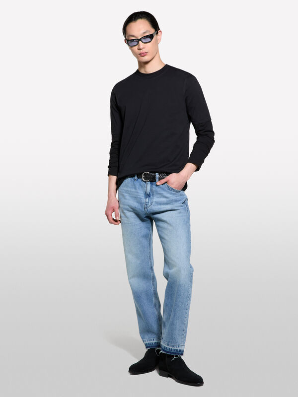 Black regular fit short sleeve t-shirt - men's short sleeve t-shirts | Sisley