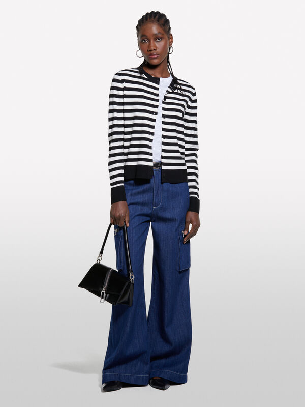 Black and cream white striped cardigan - women's cardigans | Sisley