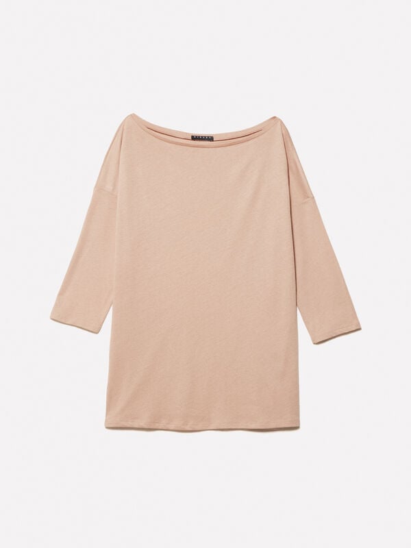 Brown t-shirt with boat neck Brown t-shirt with boat neck - women's long sleeve t-shirts | Sisley