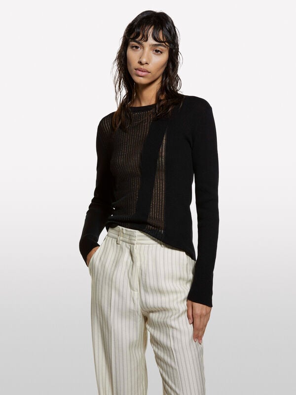 Black knit top - women's crew neck sweaters | Sisley