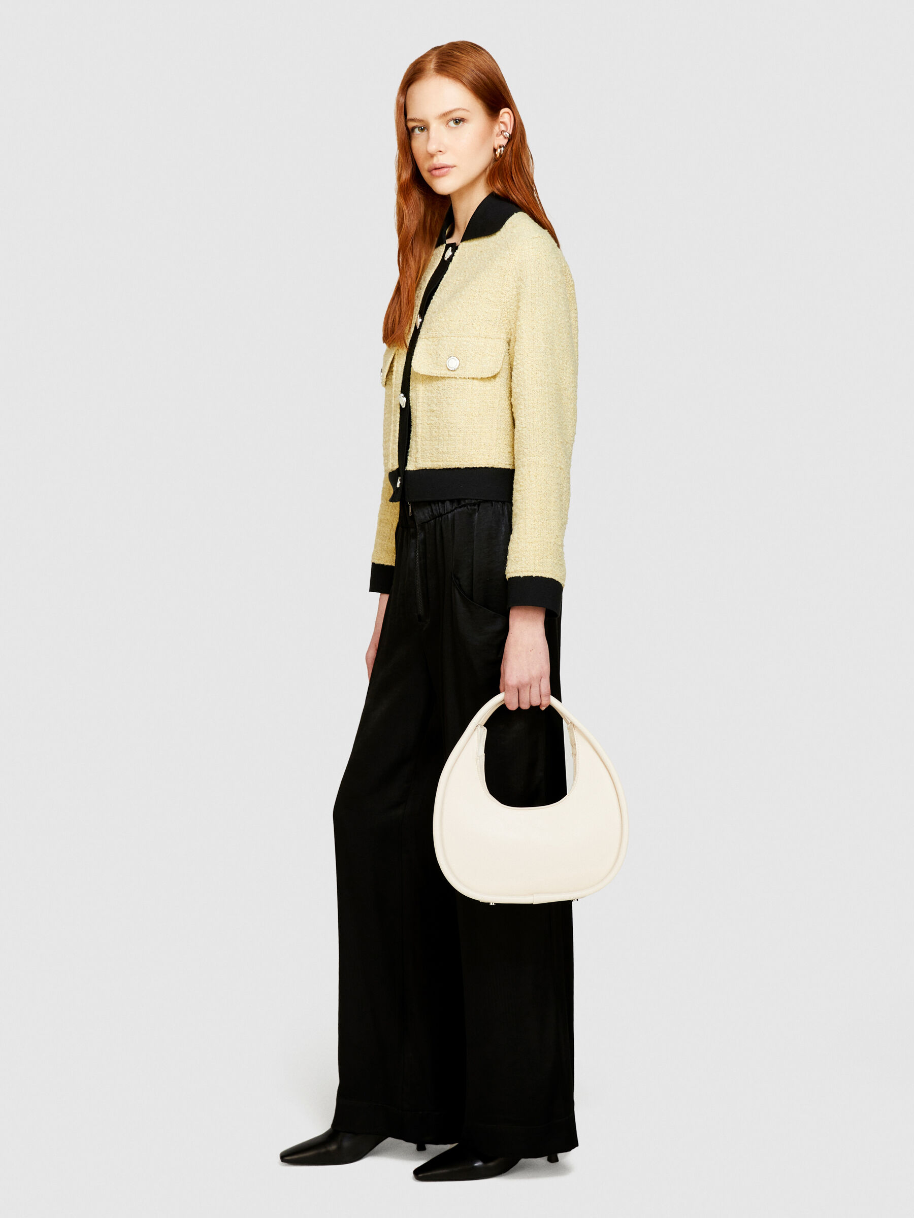Bouclè jacket with contrast, Yellow - Sisley