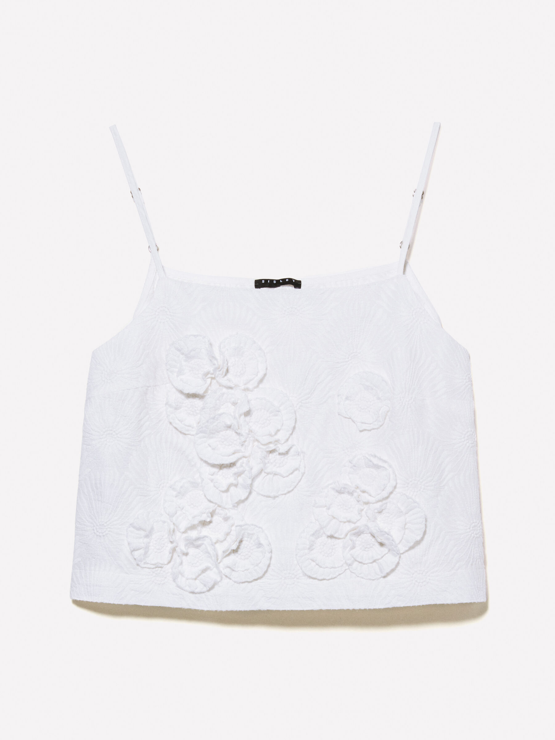 White cropped top with flowers, White - Sisley