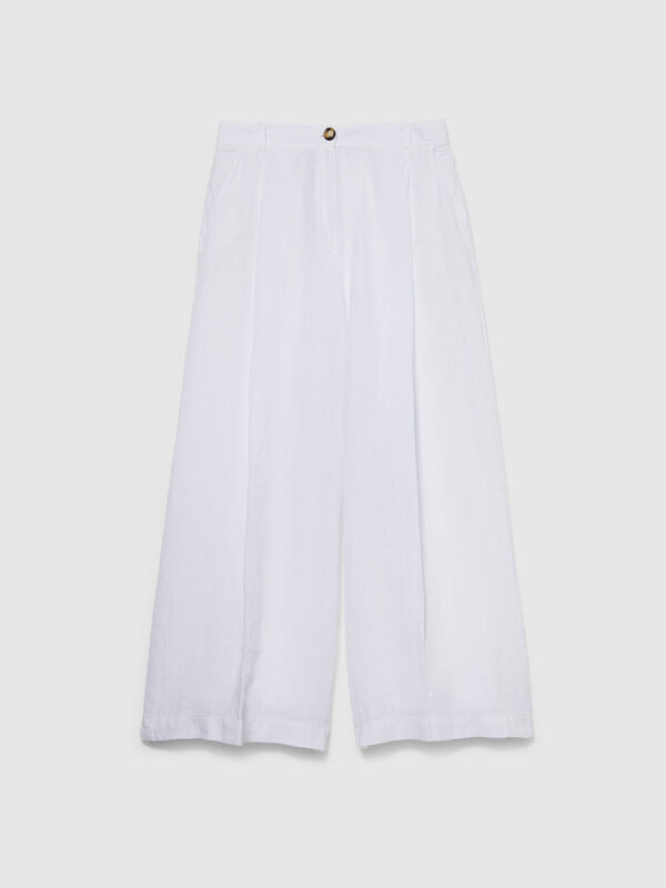 Wide leg 100% linen trousers - women's palazzo trousers | Sisley