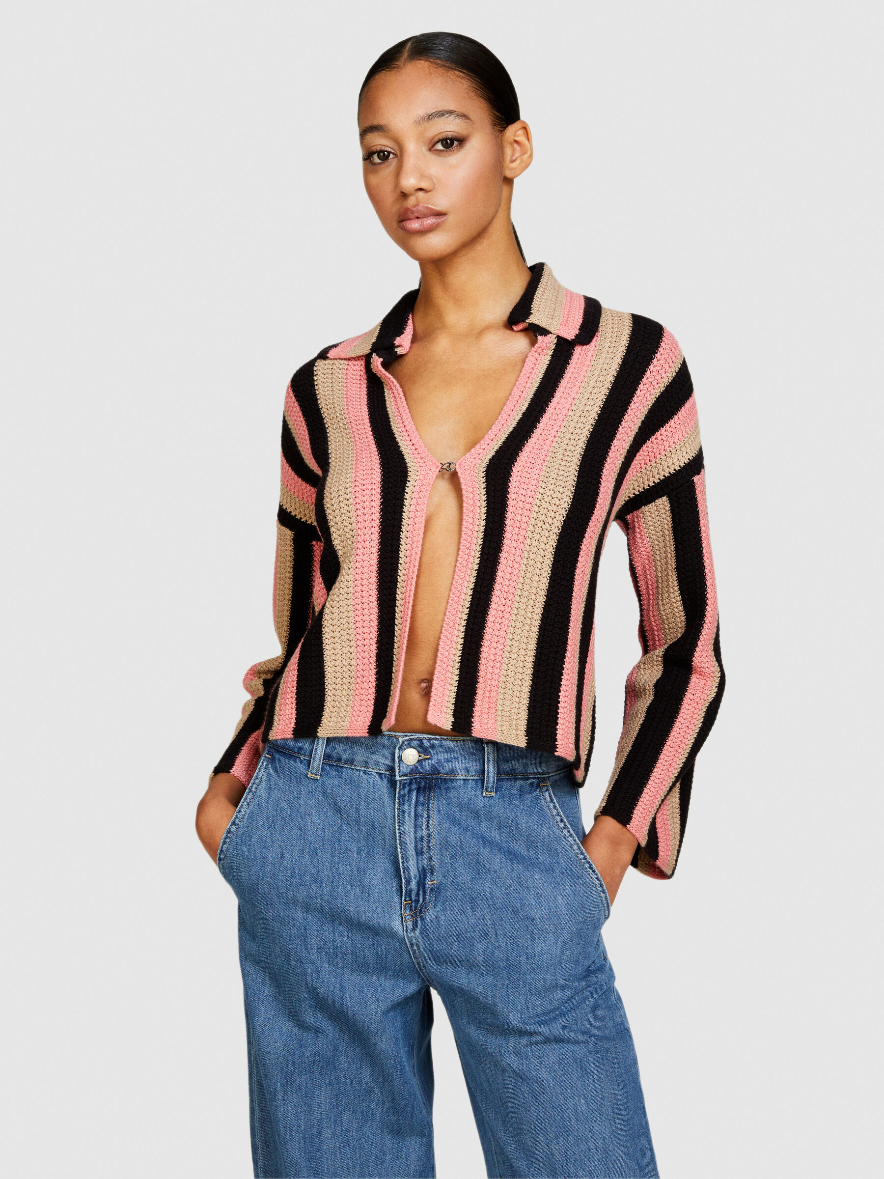 Multicolor striped cardigan Women image number null