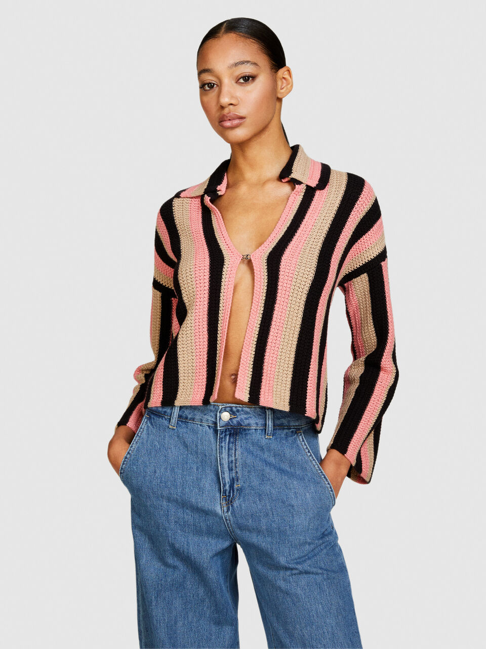 Multicolor striped cardigan Women image number null