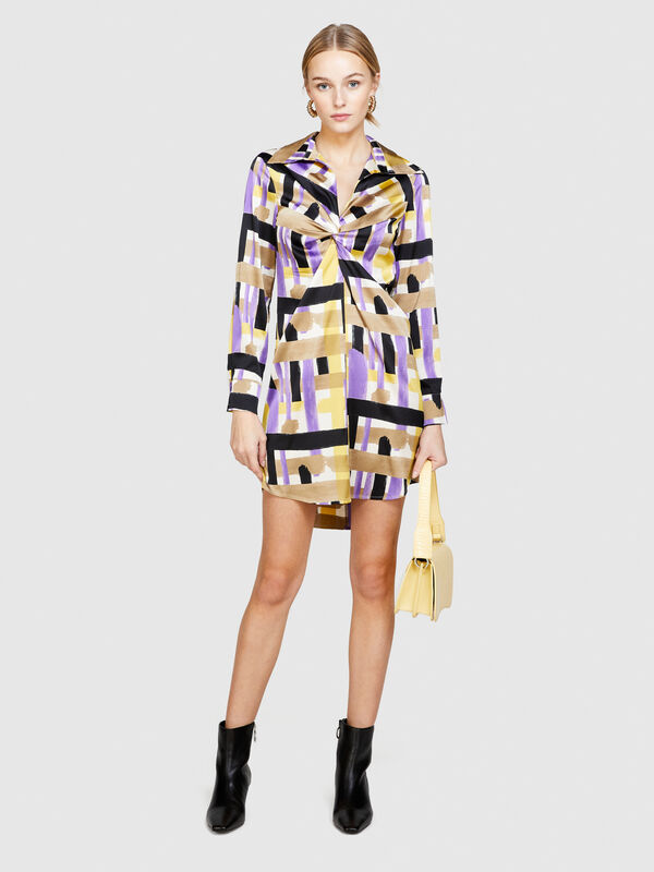 Dress in printed satin - women's short dresses | Sisley