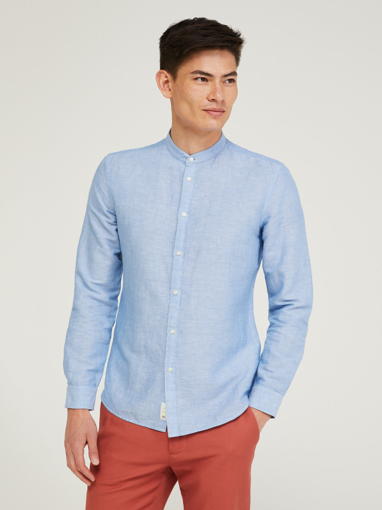 Light blue mandarin collar shirt Outlet