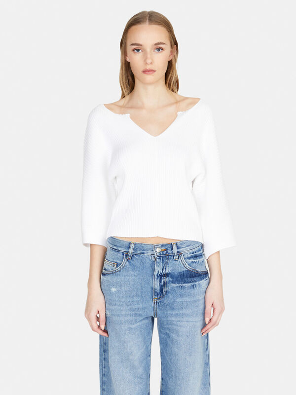 Ribbed sweater - women's v-neck sweaters | Sisley
