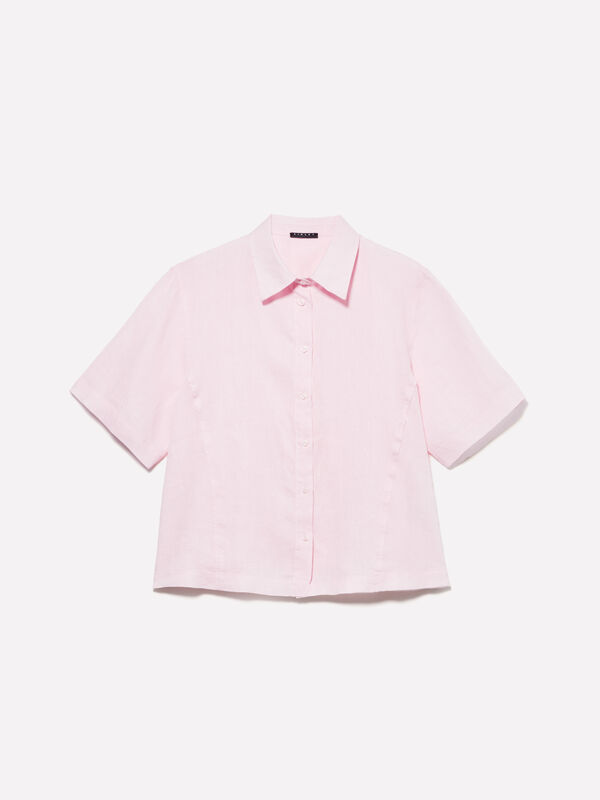 Pink short sleeve shirt in 100% linen  - women's shirts | Sisley