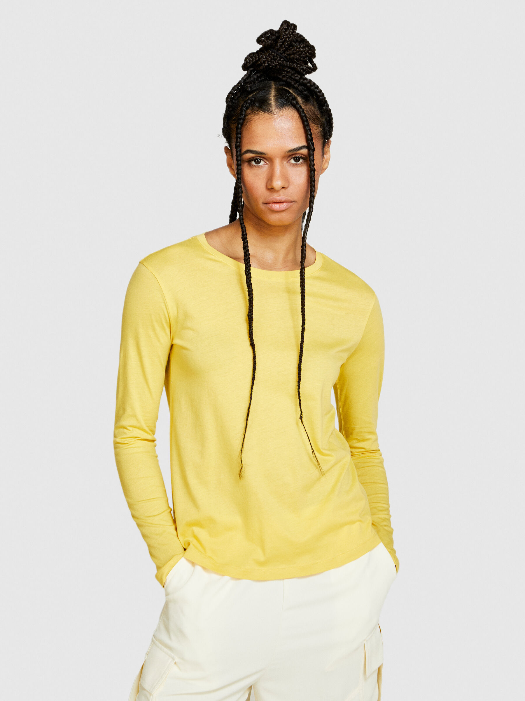 Long sleeve crew neck t shirt Yellow Sisley