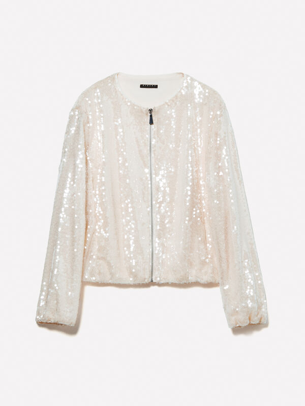 Sand beige bomber with sequins - women's jackets | Sisley