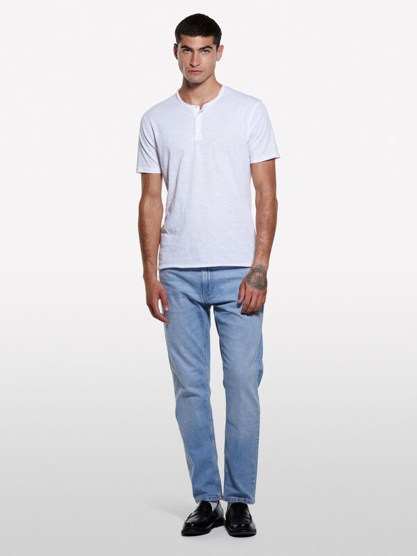 White Henley t-shirt - men's short sleeve t-shirts | Sisley