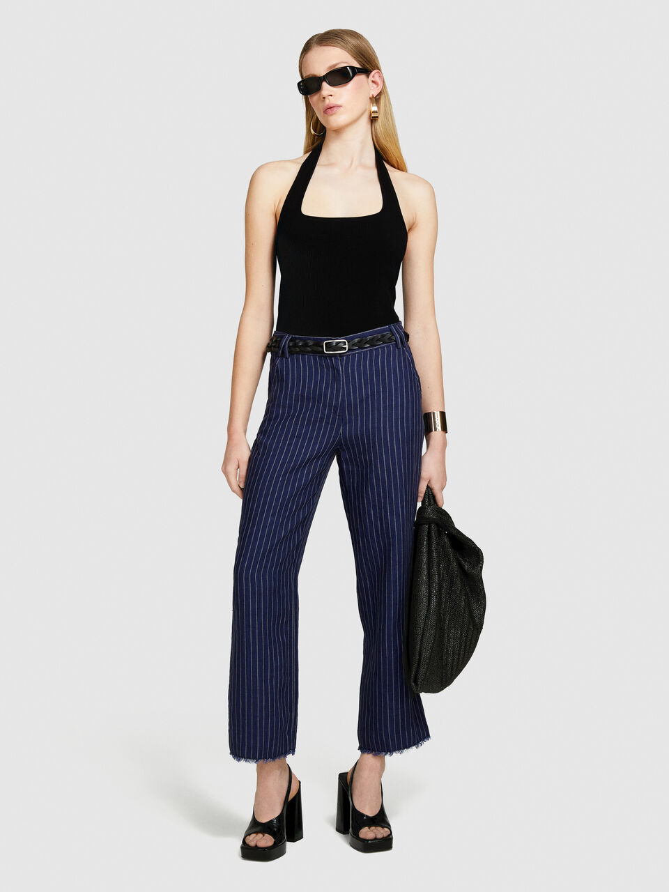Pinstripe trousers in 100% linen Women image number null