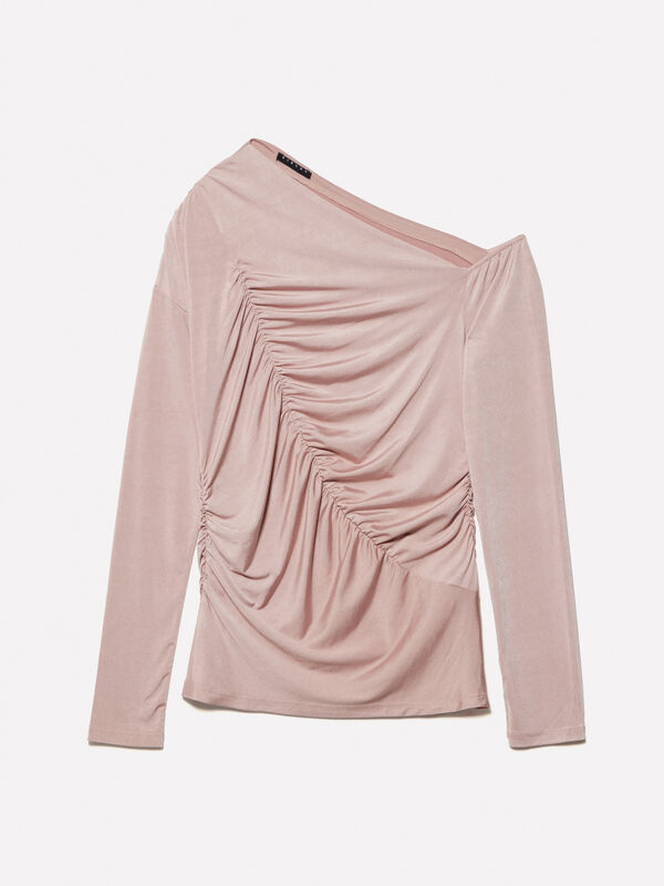 Brown t-shirt with rouching - women's tops | Sisley