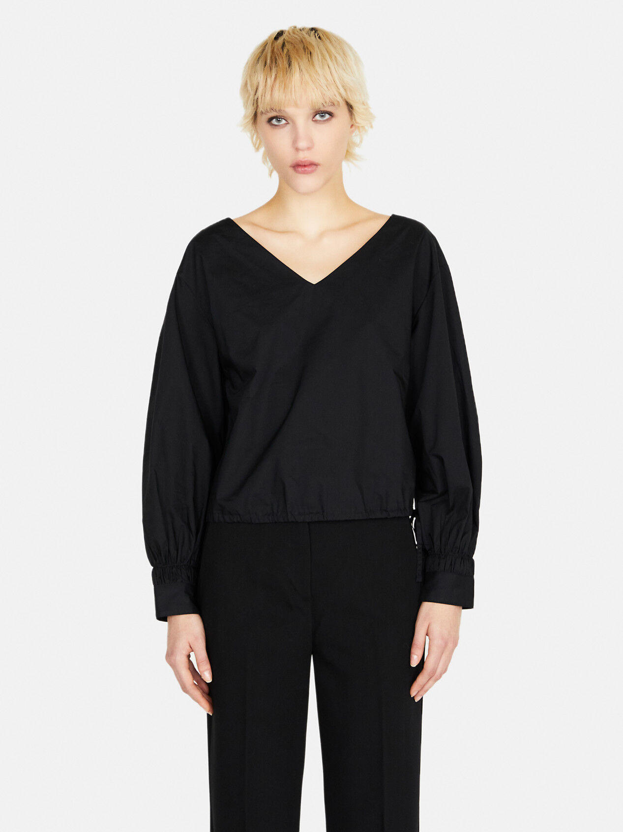 Cropped blouse with drawstring, Black - Sisley