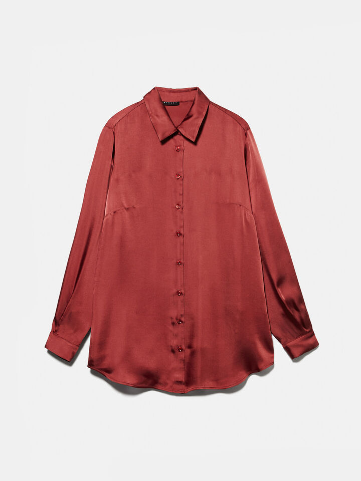 Shirt in satin, Brick Red Sisley 
