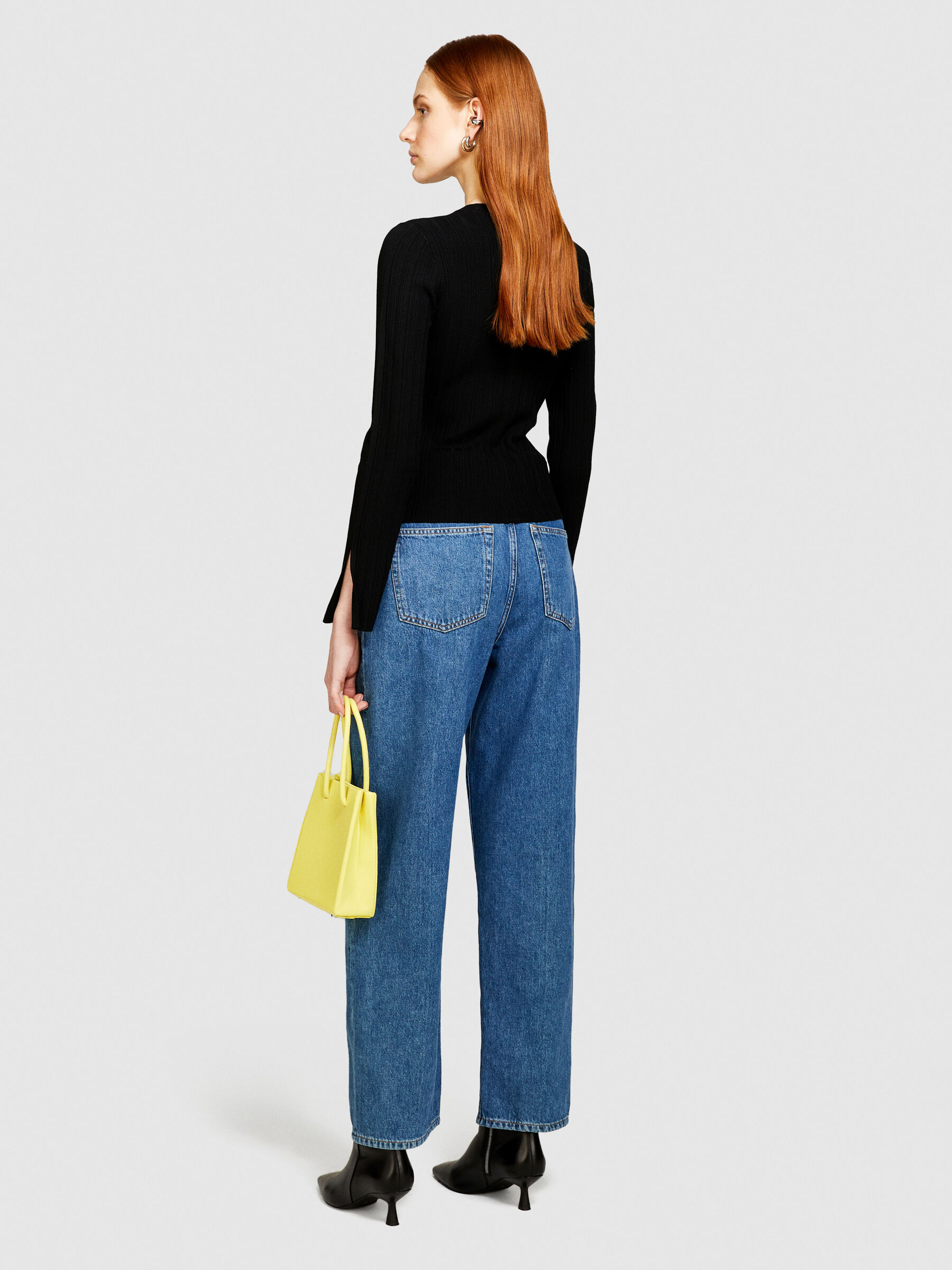 Slim fit ribbed sweater, Black - Sisley