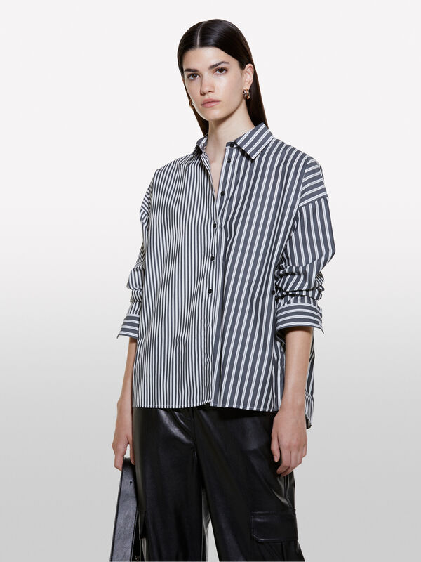 Gray and white striped oversized fit shirt - women's shirts | Sisley