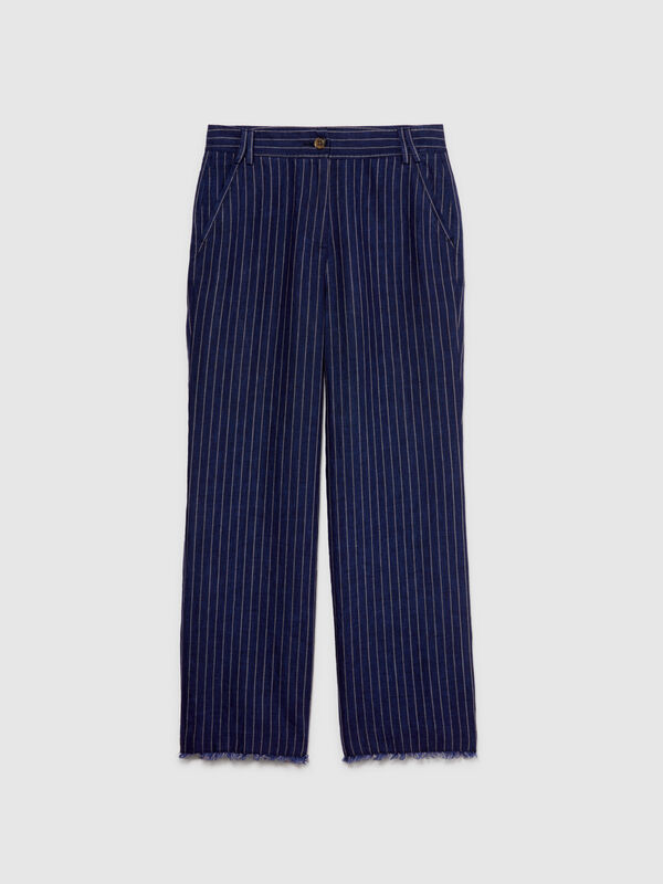 Pinstripe trousers in 100% linen - women's regular fit trousers | Sisley