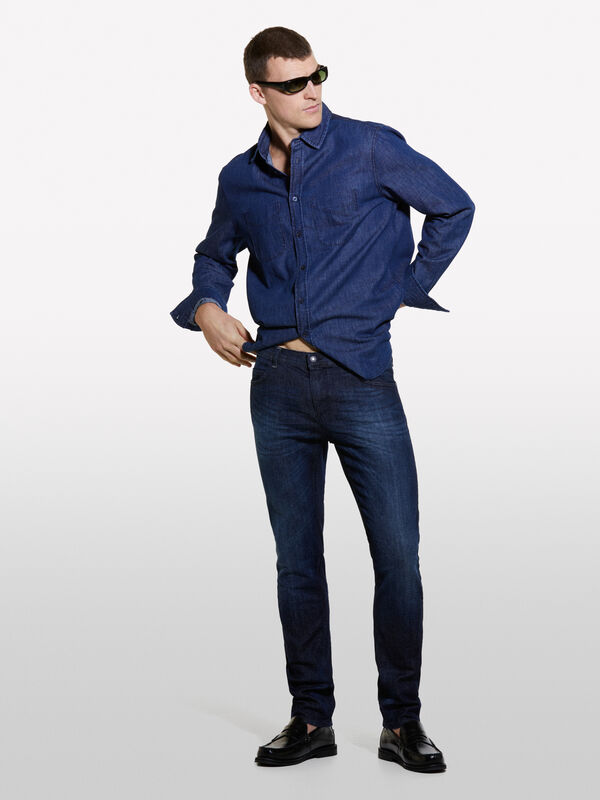 Dark blue regular fit denim shirt - men's regular fit shirts | Sisley