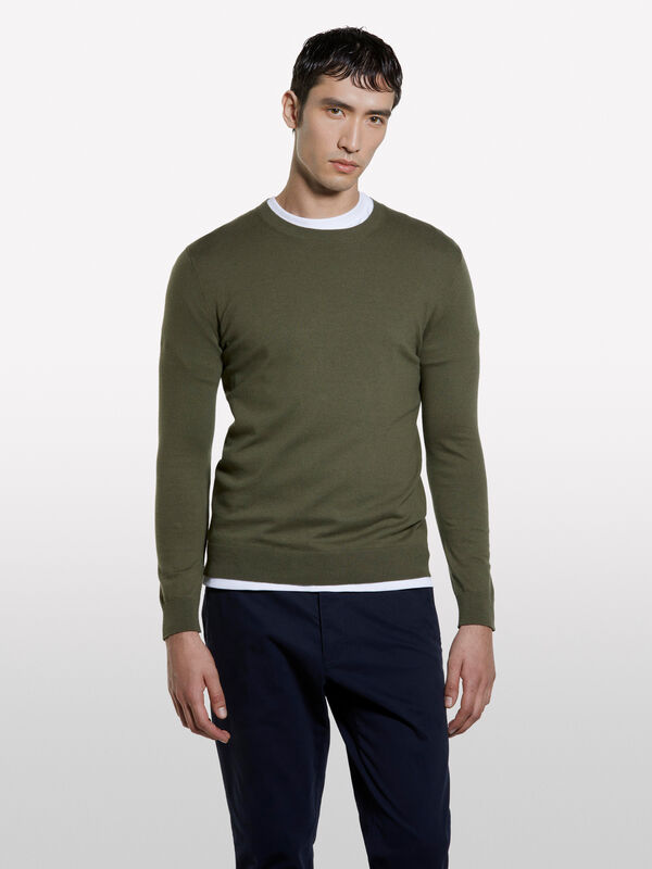 Olive green crew neck sweater - men's crew neck sweaters | Sisley