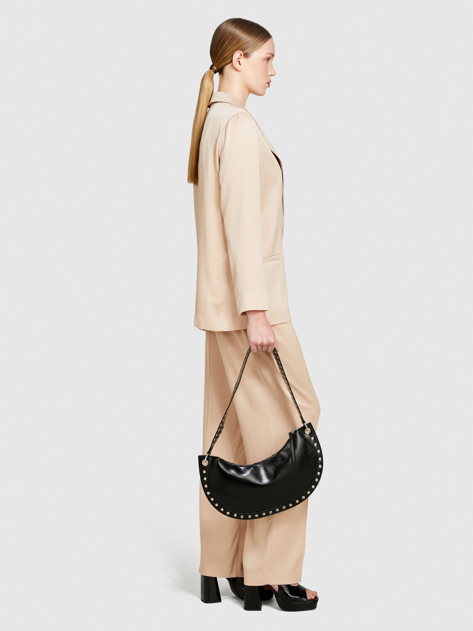Single-breasted satin blazer, Nude - Sisley