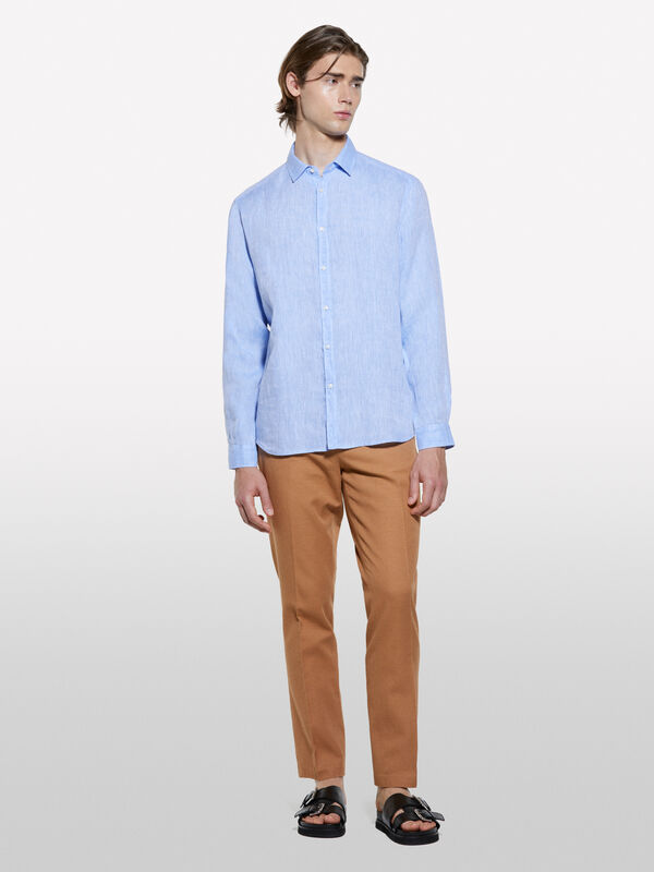 Light blue 100% linen shirt - men's regular fit shirts | Sisley