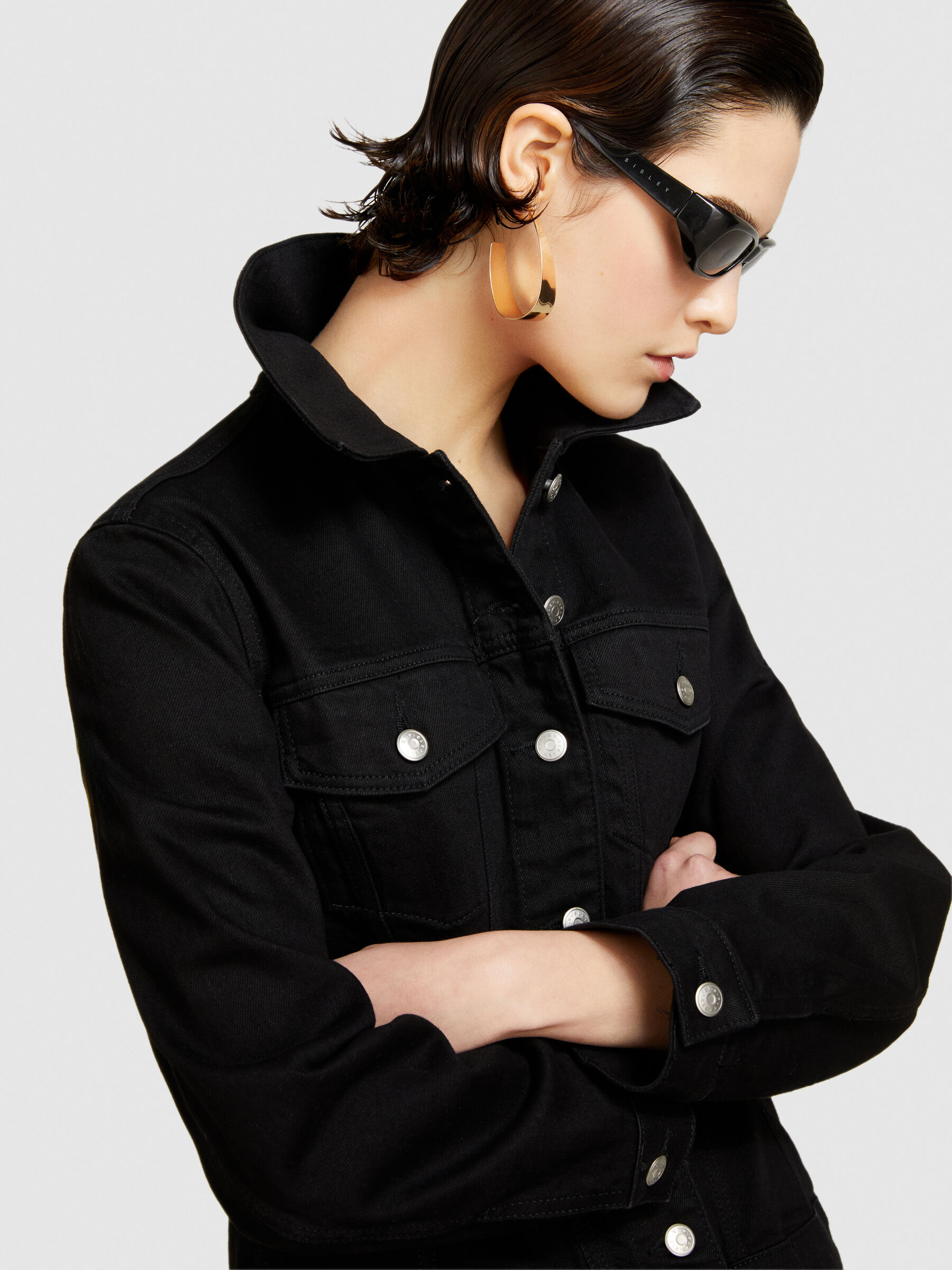 Slim fit denim jacket Black Sisley