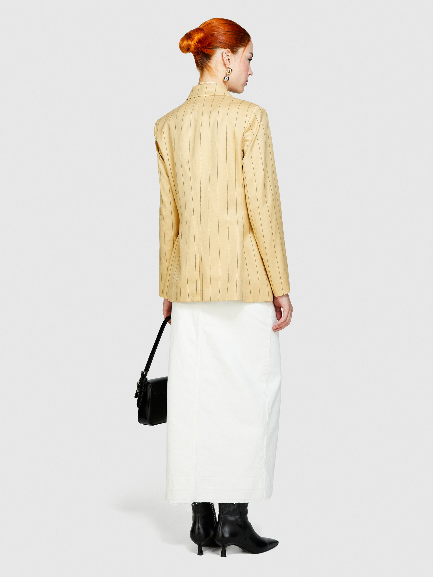Denim skirt with slit, White - Sisley