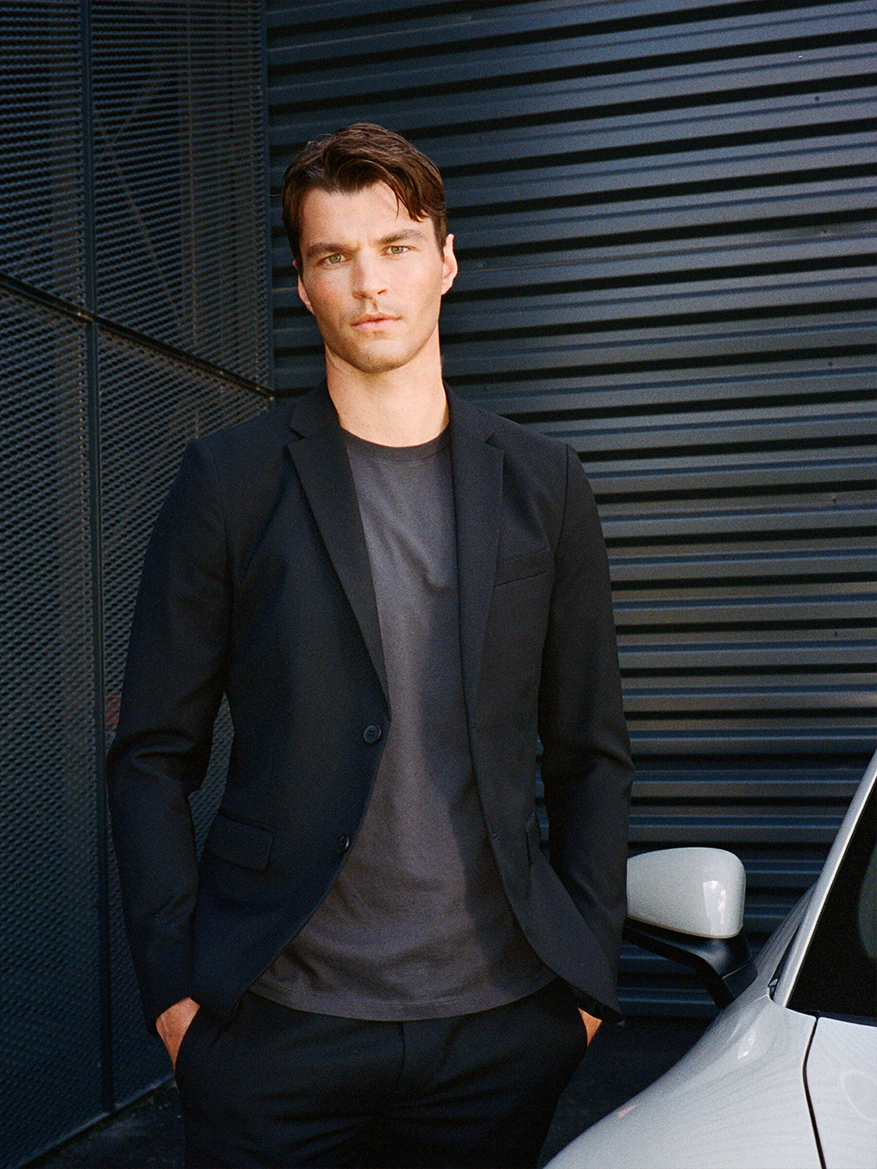 Black fitted blazer mens store